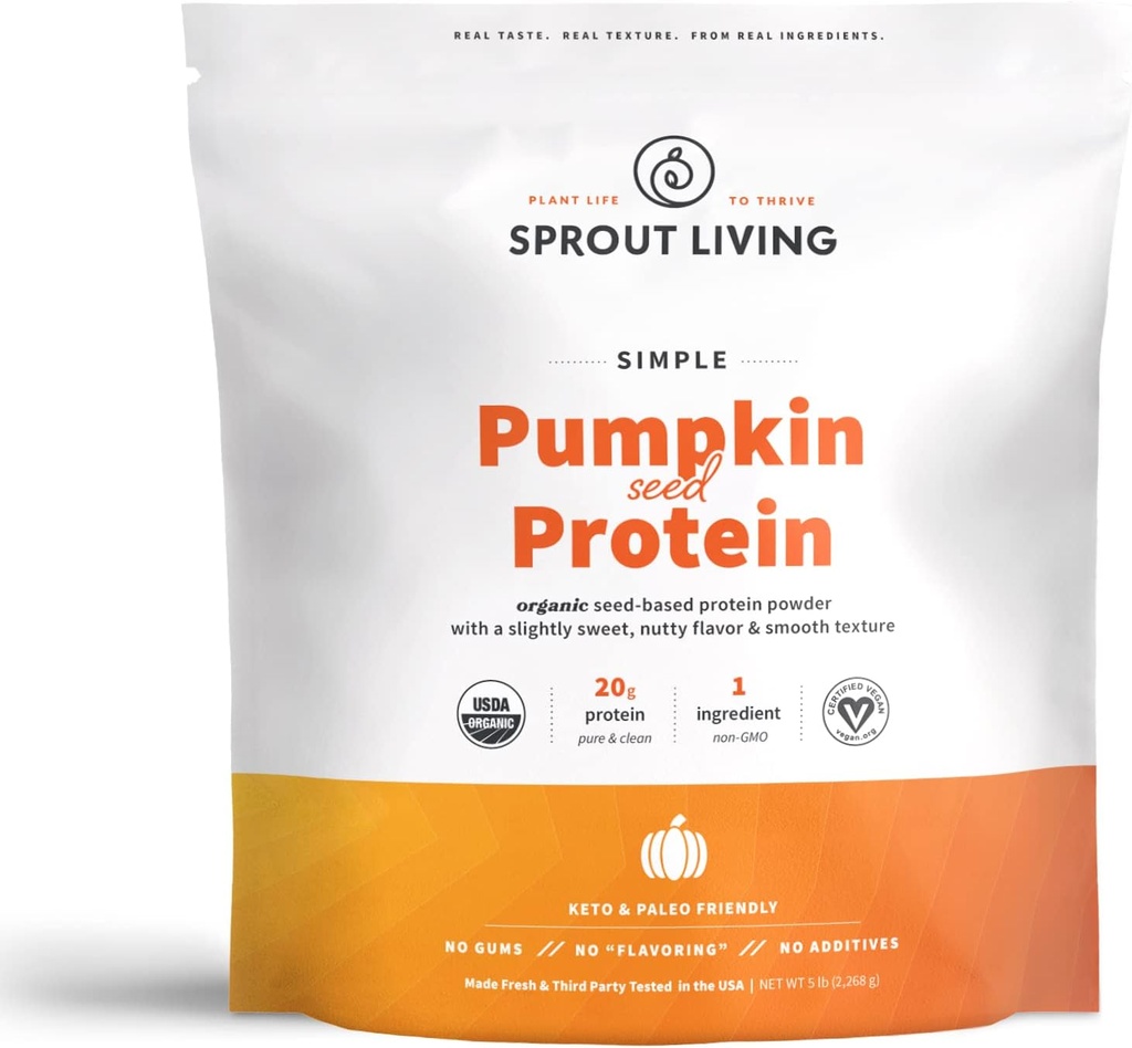 Sprud Living Simple Pumpkin Seed Protein Powder, 20 Grams Organic Plant Based Protein Powder uden kunstige sødestoffer, non Dairy, non-GMO, Vegan, Gluten Free, Keto Drink Mix (5 Pound)