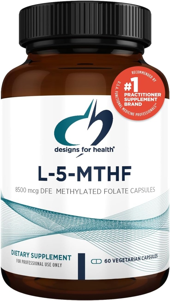 Design for sundhed L 5- MTHF - Quatrefolisk L Methylfolfolat Supplement 5mg (8500 DFE) - Methylerede folattilskud til kvinder & mænd - Understøtter methylering - ikke-GMO, Gluten Free (60 kapsler)