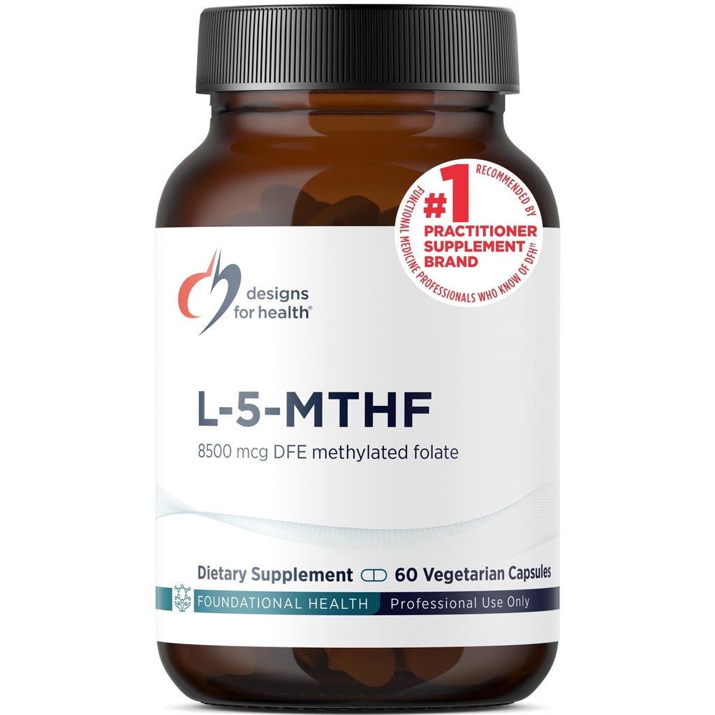 Design for sundhed L 5- MTHF - Quatrefolisk L Methylfolfolat Supplement 5mg (8500 DFE) - Methylerede folattilskud til kvinder & mænd - Understøtter methylering - ikke-GMO, Gluten Free (60 kapsler)