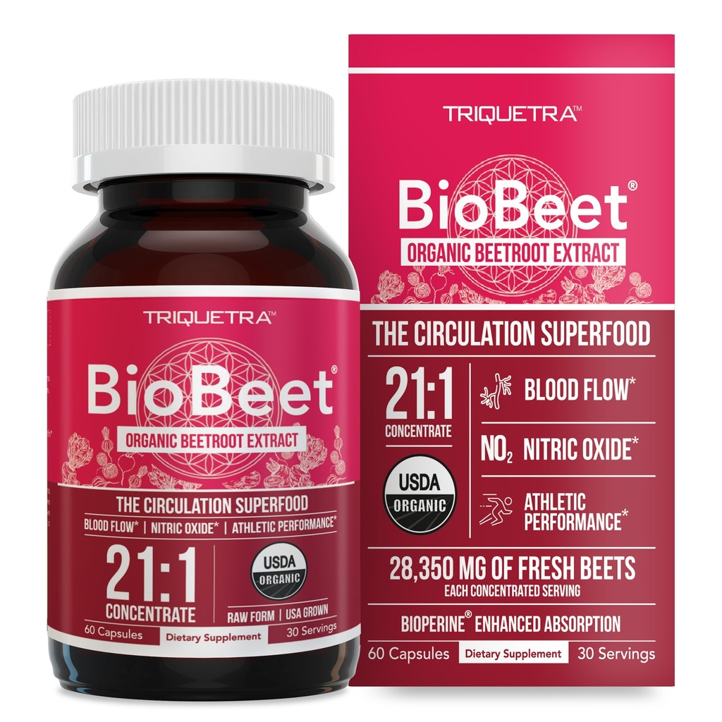 BioBeet ® Max Strength Beet Root Capsules - 21: 1 Koncentrat, Hver Servering Afledt fra 28.350 mg Organic Beetroot - Absorption Enhancement med BioPerine ® Black Pepper Extract (60 kapsler)