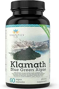 Premium Klamath Lake Blue Green Algae - mere kraftfuld end Spirulina og Chlorella Kosttilskud Name 124; Pure Chlorophyll Rich SuperFood, Sourced fra Organic Klamath Lake, 500mg, 60 Vegan Kapsler