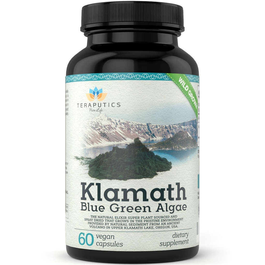 Premium Klamath Lake Blue Green Algae - mere kraftfuld end Spirulina og Chlorella Kosttilskud Name 124; Pure Chlorophyll Rich SuperFood, Sourced fra Organic Klamath Lake, 500mg, 60 Vegan Kapsler