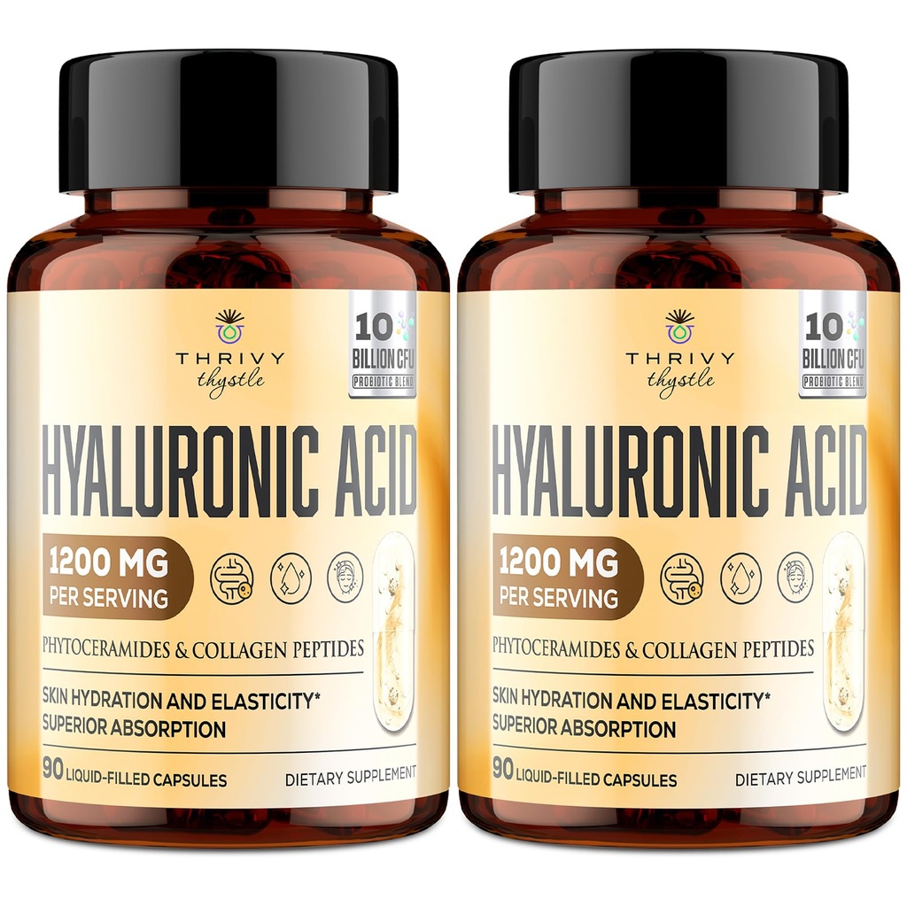 19- in-1 Hyaluronsyre kapsler - Hylunarinsyre 1200 mg, med kollagen peptider, C-vitamin, Phytoceramider - for hud, øjne, Gastrointestinal, Bones Support (2 Pack)