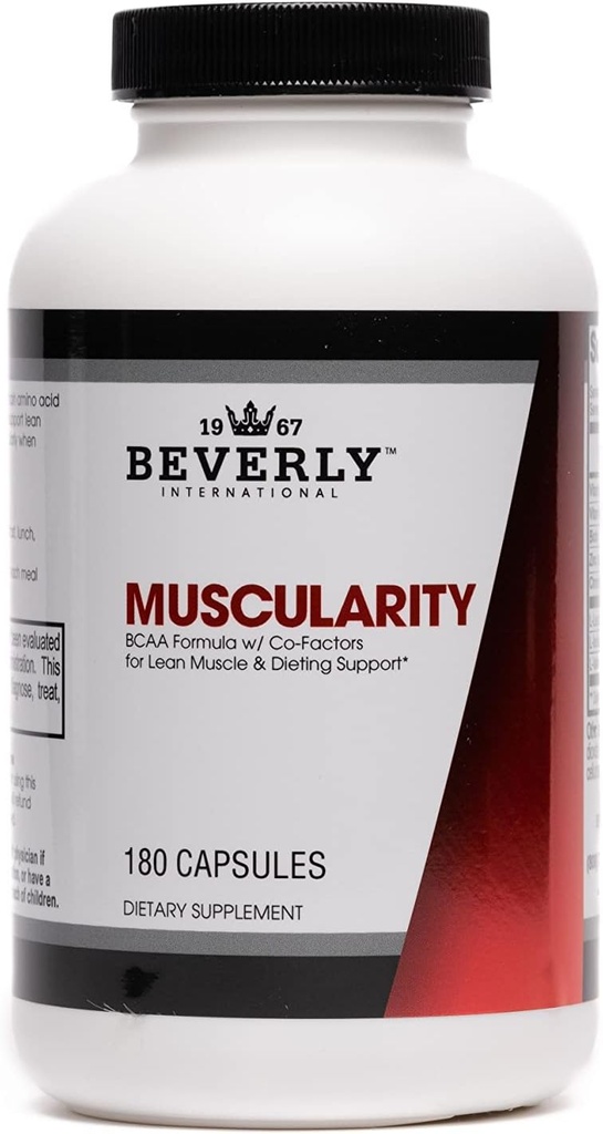 Beverly International Muscularity Specialitet BCAA formel, 180 kapsler. Forgrenet kæde Aminosyrer + Chrom Picolinate, B6-B12. Forbedrer energi Metabolisme - Muscle Recovery - Muscle Guard.