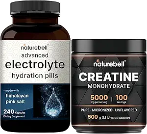 NatureBell Creatinine Monohydrat Powder & & Advanced Electrolyte Hydration Pills Bundle Packle 124; Høj Absorption Mikroniseret Creatinine