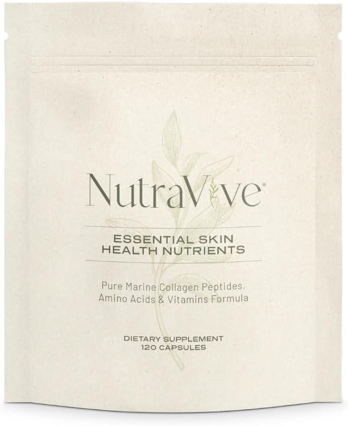 Nutravive Essential Skin Health Nutrients - Hydrolyzed Moricol ® Marine Collagen Peptider, Aminosyrer & Vitaminer - Promote Firm, Reducere Wrinkles & Enhance Skin Elasticitet - 120 Kapsler