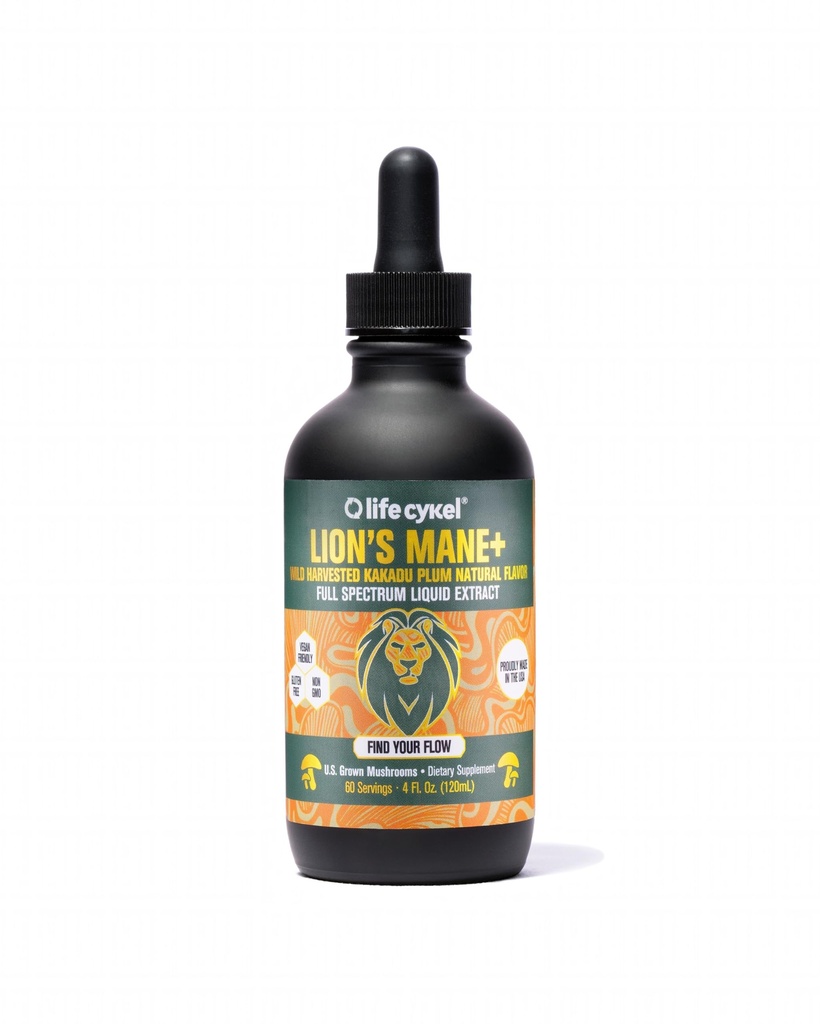 Life Cykel - Lions Mane Mushroom Extract med Kakadu Plum - Brain Booster Nootrop for Memory, Focus & REM Sleep - Non- GMO, Organic Mushroom Tincture - 4 Fl Oz (60 Servere)