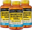 Mason Natural Magnesium Gluconate 550 mg, 300 dages forsyning til Normal Sund Hjerte og Nervesystemet Support, 100 tabletter (pakke med 3)