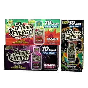 5-Hour Energy Gamer Shots Variety Pack, 30 Count (1,93 fl oz) - Ekstra styrke Apple Bash, Rocket Hindbær, Ananas Charge Artiskokker