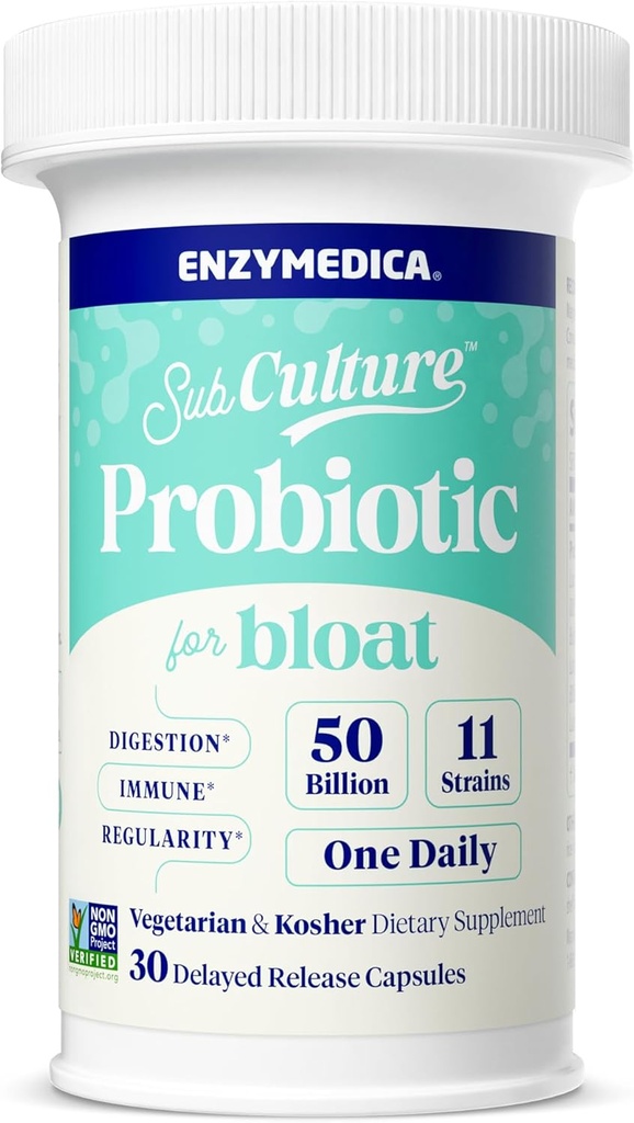 Enzymedica SubCulture Probiotika til Gas & Bloating, 50 milliarder CFU, Understøtter immunforsvar & fordøjelsessygdomme, Regularitet & Gut Flora, 30 Greve