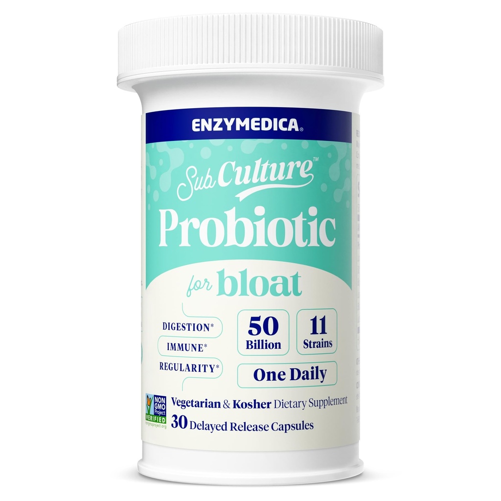Enzymedica SubCulture Probiotika til Gas & Bloating, 50 milliarder CFU, Understøtter immunforsvar & fordøjelsessygdomme, Regularitet & Gut Flora, 30 Greve