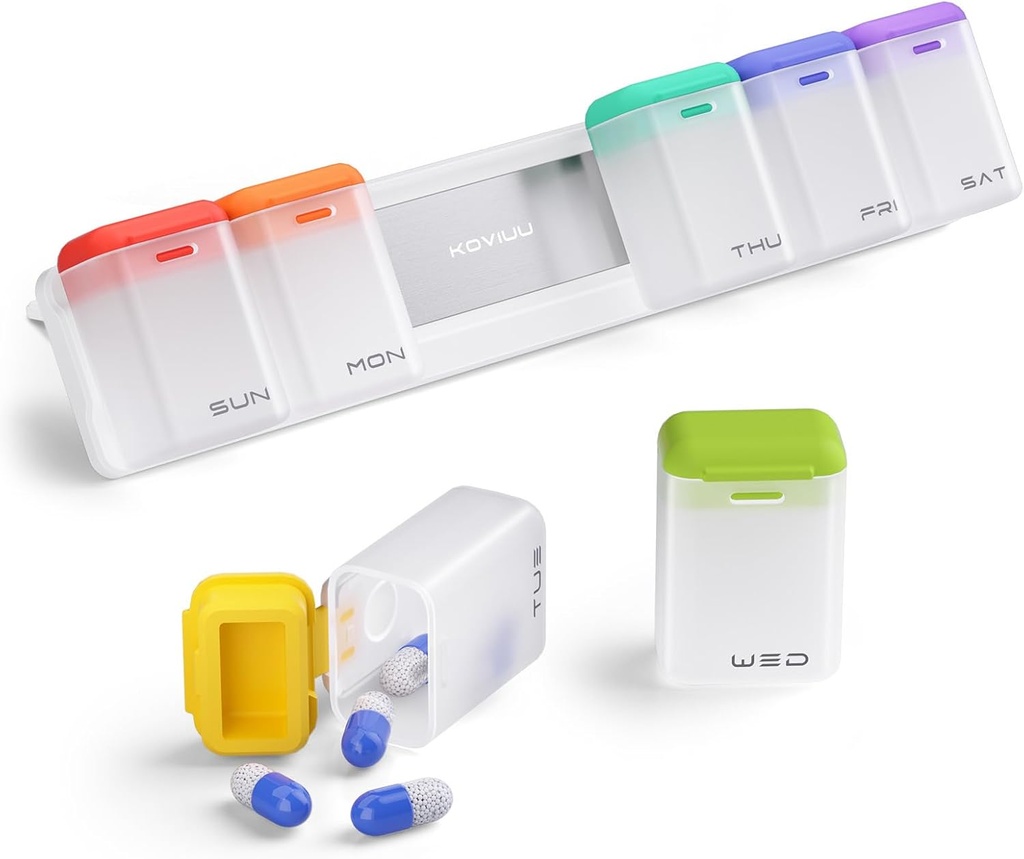 Ugentlig Pill Organizer Magnetisk, Aftagelig Pill Box 7 Dag 1 Tid om dagen, Stor Pill Case Rejser, Uge Én gang Daglig Medicin Dispenser, Medicin Container Holder for Supplement Vitamin, Hvid