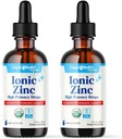 LIQUIDSUNDHED USDA Organic Ionic Zink High Potency Drops - Spor Mineral Liquid Vitamin supplement til voksne, Børn - Immuno & fordøjelsesstøtte, Hud & Sår Sundhed - USA Made, Vegan, Non- GMO (2 Pack)