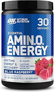 Optimum Nutrition Amino Energy - Pre Workout med grøn te, BCAA, Aminosyrer, Keto Friendly, Green Coffee Extract, Energy Powder - Blå Hindbær, 30 Servering (Packaging May Vary)