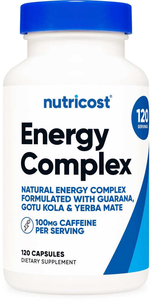 Nutricost Natural Energy Pills Complex 120 Kapsler, 100mg Koffein - Gluten Free - Non- GMO