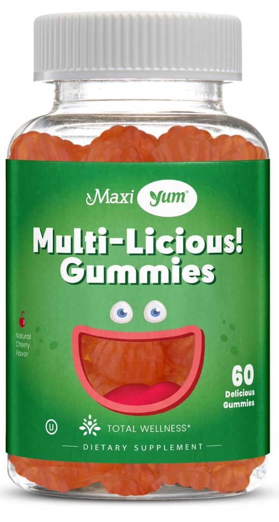 Maxi Health Multivitamin Gummies Vitamin til voksne & Børn - Cherry Flavored Gummy Multivitaminer - 60 Vitamin Gummies til kvinder og mænd - Daglige Multi Vitamin Kvinder & Herre Multivitaminer Gummies
