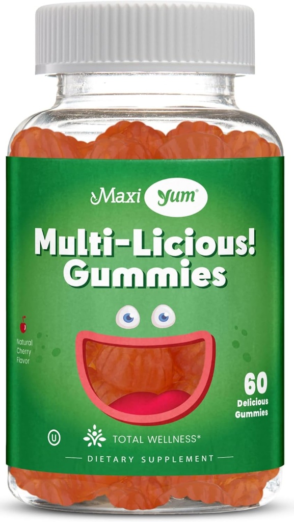 Maxi Health Multivitamin Gummies Vitamin til voksne & Børn - Cherry Flavored Gummy Multivitaminer - 60 Vitamin Gummies til kvinder og mænd - Daglige Multi Vitamin Kvinder & Herre Multivitaminer Gummies