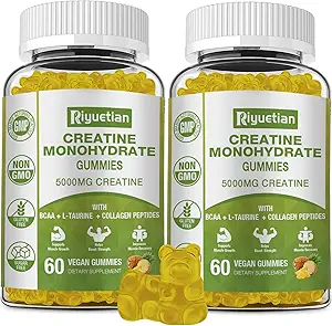Creatin Monohydrate Gummies, Creatin for mænd og kvinder, Chewable Creatin for Enhancing Focus and Endurance, 5g Creatin per Serving, Sugar- Free, 120 Greve