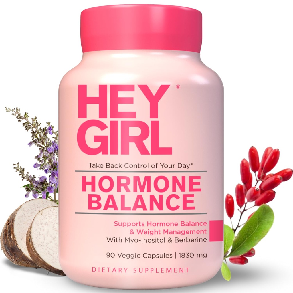 Hey Girl Hormone Balance for Women - 12in1 for Menopause, PCOS, PMS, Mood, Hot Flash, Hormonal Support - w Myo-Inositol, Berberine, Maca Root, Black Cohosh, DIM, Dong Quai