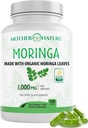 Nature Organics Moringa Kapsler - Organic Moringa Leaf Powder, Enkelt Oprindelse, Energi & Immunstøtte, Metabolisme, Fokus, C-vitamin, 500 mg, 120 Kapsler