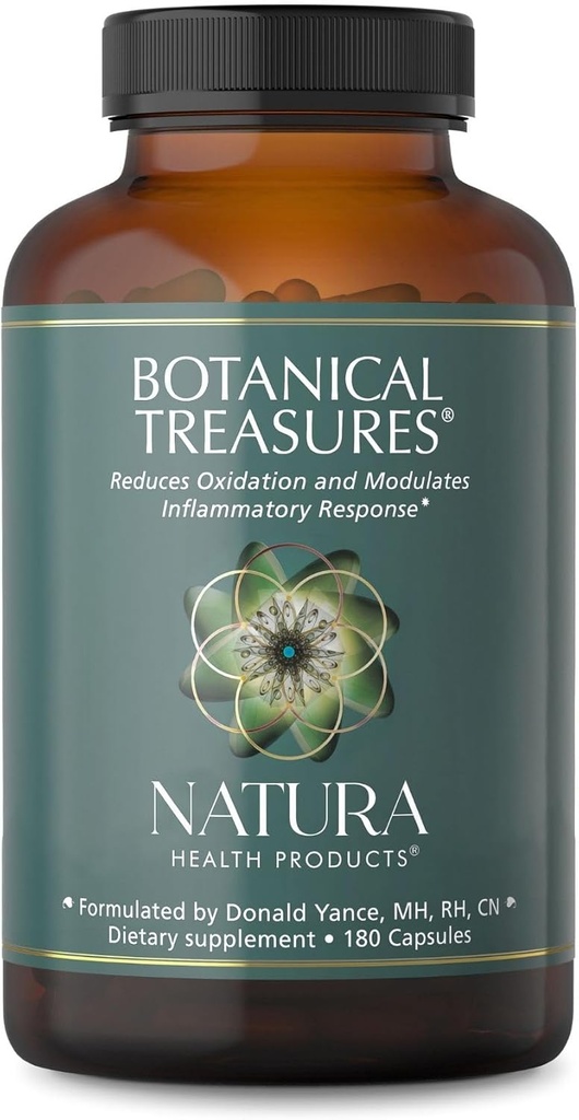 Natura Health Products Botanical Treasures Supplement - Understøtter Broad- Spectrum Antioxidant Activit- Featuring Gurmerisk, Ingefær, Green Tea, Black Pepper, Trans- Resveratrol, Black Cumin (180 kapsler)
