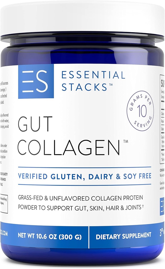 Essentielle stakke Collagen Peptider Pulver (fra Græs Fed Amerikansk Kvæg) - Gluten, Dairy & Soy Free - Unflavored Hydrolyzed Collagen Supplement (10.6 oz)