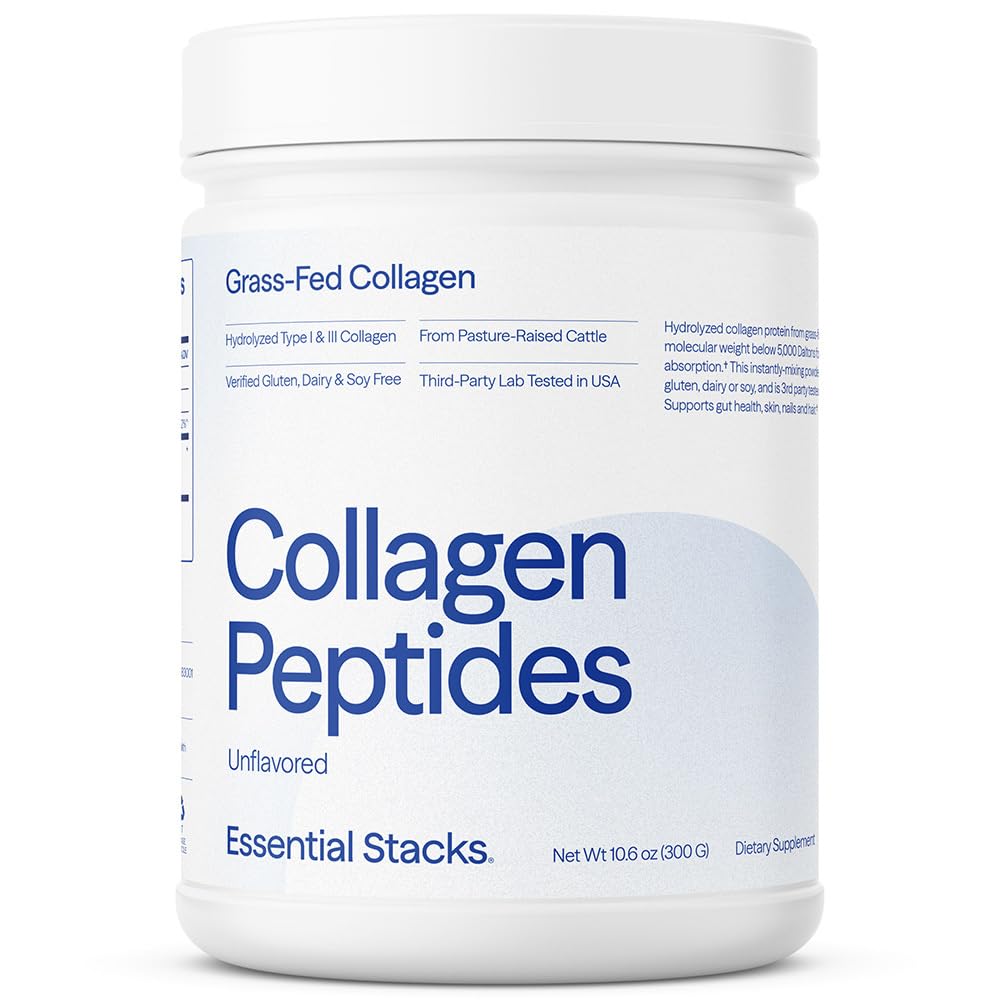 Essentielle stakke Collagen Peptider Pulver (fra Græs Fed Amerikansk Kvæg) - Gluten, Dairy & Soy Free - Unflavored Hydrolyzed Collagen Supplement (10.6 oz)