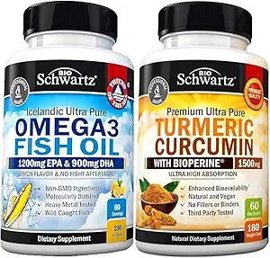 Triple Strength Omega 3 Fish Oil Softgels (2 Month Supply) Plus Gurkemeje med Sort Pepper Extract 1500mg Complex (2 Month Supply)
