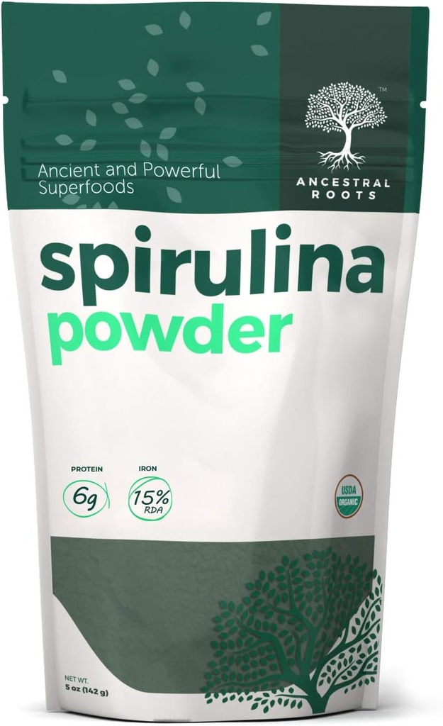 Ancestral Rødder - Organic Spirulina Powder (5 oz) USDA Certified Vegan Spirulina Powder I 100% Pure Superfood for Optimal Health & Immune Support.