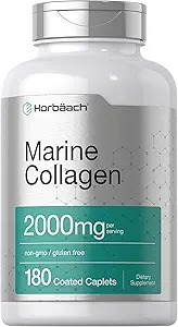 Horbäach Marine Collagen Peptider 2000mg • 124; 180 Caplet Kapsler • 124; Type 1 med Calcium • 124; Non- GMO, Gluten Free Supplement