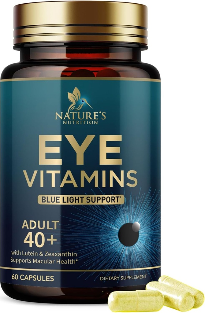 Eye Vitamin Supplement - Avanceret Eye Care Vitamin med Lutein, Zink, Vitamin C, E, Zeaxanthin & Minerals - Vision Multivitamin for Macular Health & Dry Eyes, Vegan, Flasket i USA - 60 kapsler