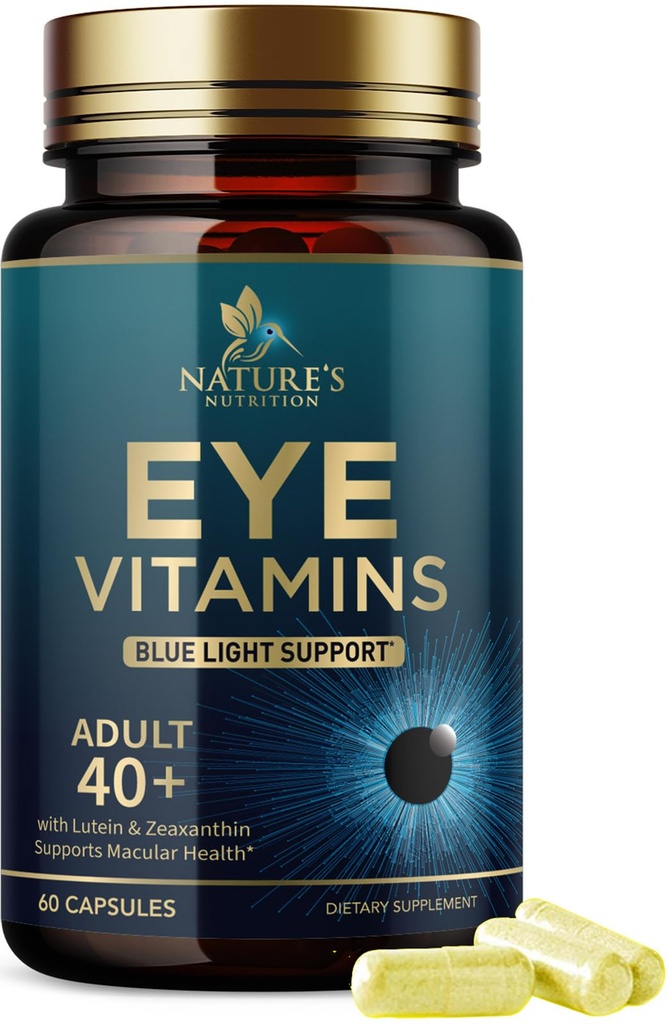 Eye Vitamin Supplement - Avanceret Eye Care Vitamin med Lutein, Zink, Vitamin C, E, Zeaxanthin & Minerals - Vision Multivitamin for Macular Health & Dry Eyes, Vegan, Flasket i USA - 60 kapsler