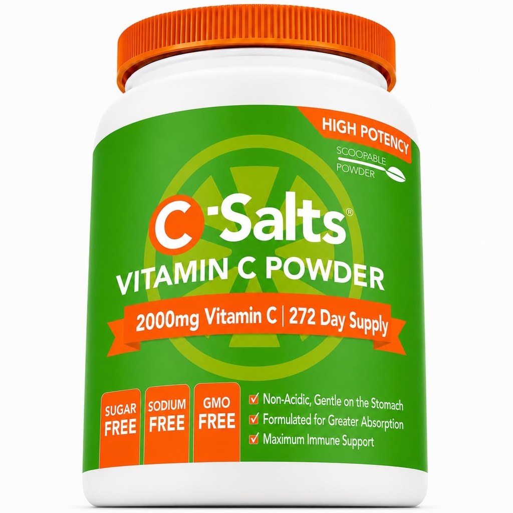 C- Salte C-vitamin pulver supplement - 100% Pure High Dosis Buffered C-vitamin pulver til immunforsvar - Økologisk, sukkerfri, Vegan, Non- GMO, Stomach- Friendly, Original 26 oz
