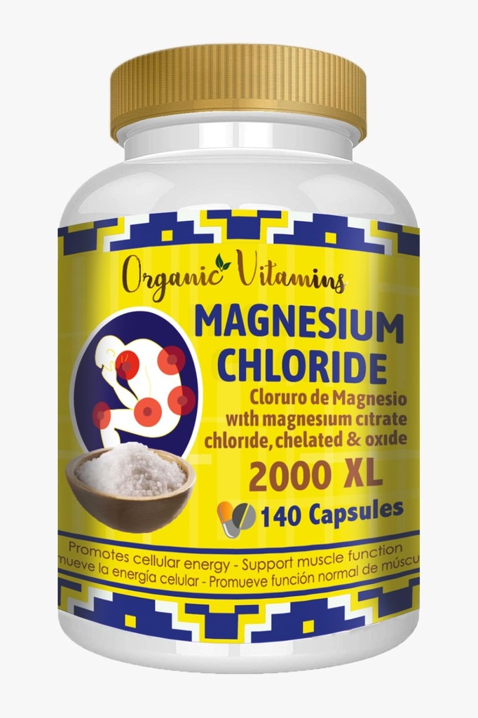 Magnesiumchlorid (cloruro de magnesio) 140 Kapsler - Høj Absorption Magnesium tillæg med citrat, chelateret og oxide høj potens Mg. Let at synke, Non- GMO