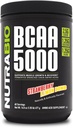 NutraBio BCAA 5000 Powder - Vegansk Gæret BCAA - Understøtter Lean muskelvækst, Inddrivelse, Endurance - 60 Servering - Jordbær Lemon Bomb