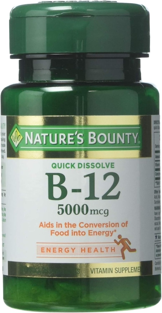 Nature 's Bounty Vitamin B- 12 5000 mcg, 40 Quick Opløs tabletter (pakke med 3)