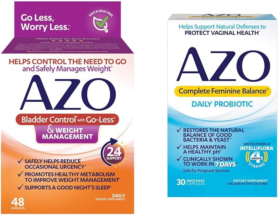 AZO Blogen Control med Go- Mindre ® & Vægt Management Kosttilskud & Komplet Feminin Balance Daglig Probiotika for kvinder, Klinisk bevist til at hjælpe beskytte