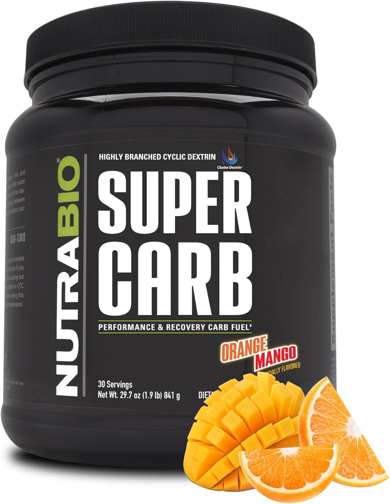 NutraBio Super Carb, Kulhydrat pulver med Cluster Dextrin & Electrolytes, Avanceret Carb supplement Pulver til workout brændstof, ydeevne, og muskel Inddrivelse, Cyklisk Dextrin, Orange Mango, 30 Sv