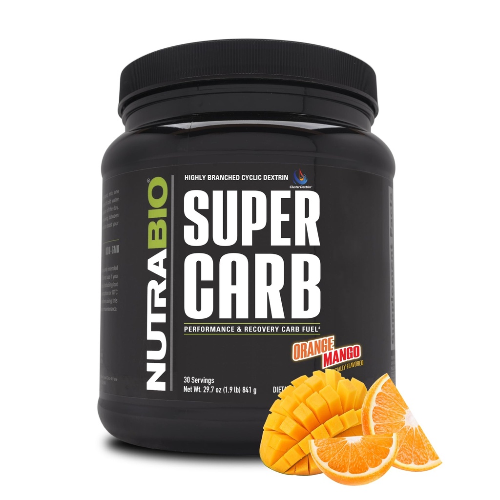 NutraBio Super Carb, Kulhydrat pulver med Cluster Dextrin & Electrolytes, Avanceret Carb supplement Pulver til workout brændstof, ydeevne, og muskel Inddrivelse, Cyklisk Dextrin, Orange Mango, 30 Sv