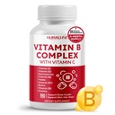 Vitamin B Complex vitamin B1, B2, 6,9,12 Niacin, med C-vitamin - Support Brain Health, energiniveauer, hud, hår og negle - Made and Testede i USA