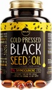 Maju Superfoods Black Seed Oil Capsules, Strong Cold Pressed, 2% Thymoquinone, 100% Turkish Black Cumin Nigella Sativa Seed Oil, Organic BSO, Flydende Blackseed, 120 Greve, 500mg per kapsel