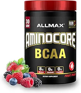 ALLMAX Nutrition AMINOCORE BCAA Powder, 8.18 Bedste Aminosyrer, Intra og Post Workout Inddrivelse Drik, Gluten Free, Fruit Punch, 315 g