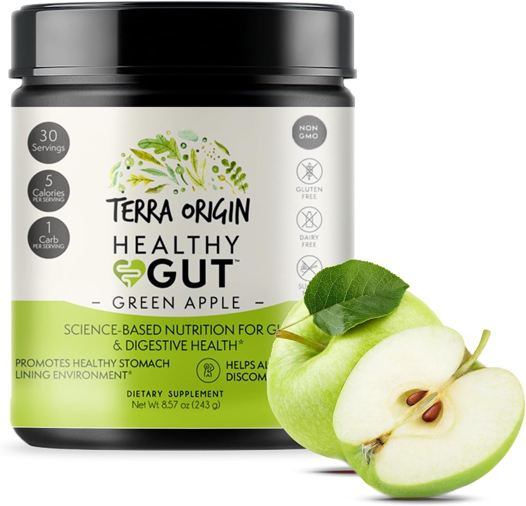 Healthy Gut Green Apple | 30-Servings with L-Glutamine, Zinc, Glucosamine, Slippery Elm Bark, Marshmallow Root and More!