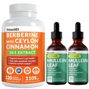 21- in-1 Berberine tillæg med Ceylon Cinnamel Chrom, Bitter Melon og Green Tea Extract (120 ct) & 5- in-1 Mullein Drops til Lungs og Respiratory Lung Health & Bronchial Support (60 Servere)