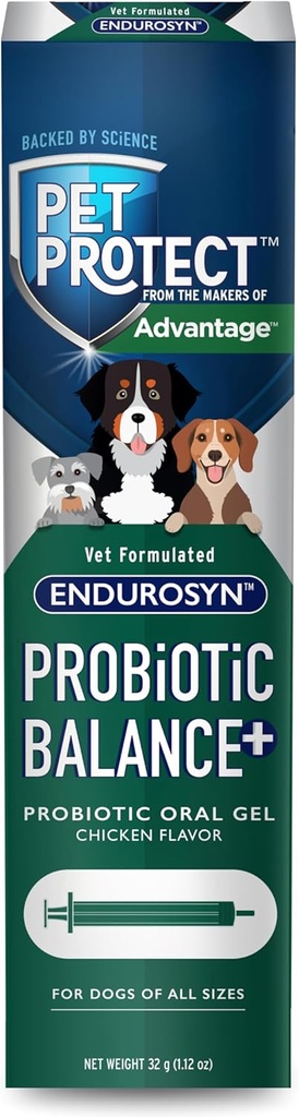 Pet Protect Dog Probiotic Balance+ Oral Gel, Vet-Formulated Endurosyn, Prebiotics & Probiotics for Dogs, 3-Day Supply, Chicken Flavor (32g)