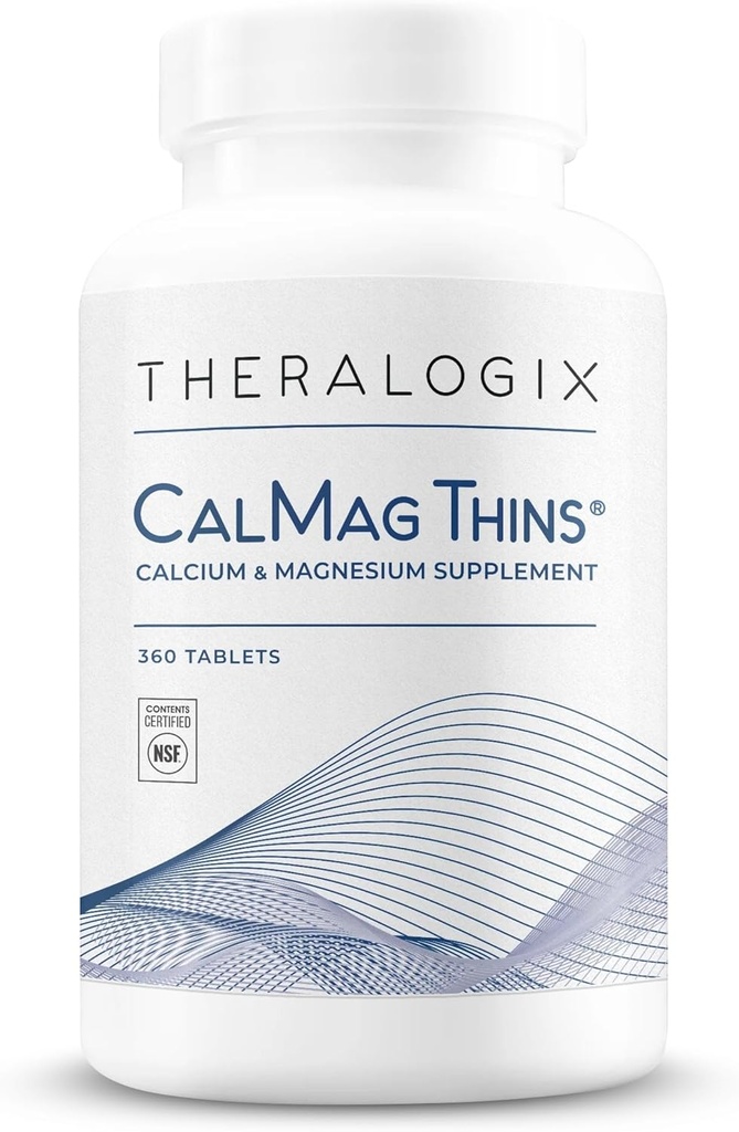 Theralogix CalMag Thins Calcium & Magnesium Supplement - Knogletilskud til kvinder og mænd - Indeholder 200 mg calcium og 50 mg magnesium - NSF Certificeret - 360 tabletter