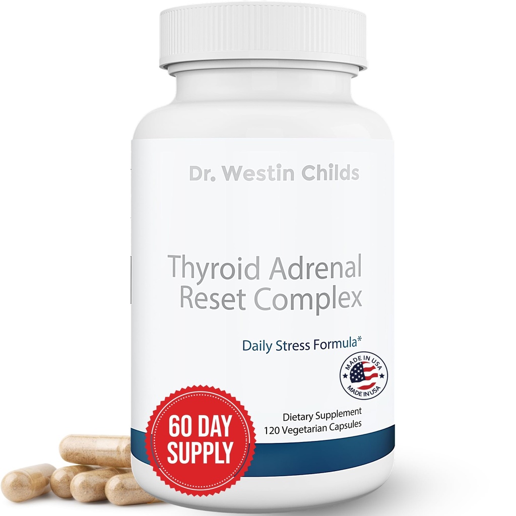 Dr. Westin Childs - Thyroide Adrenal Reset Complex 124; Herbal Support Supplement med Glandulars & Rhodiola (adaptogens) for Stress, Cortisol, Træthed, Energi hos kvinder med Hypothyroidisme 120 Ct