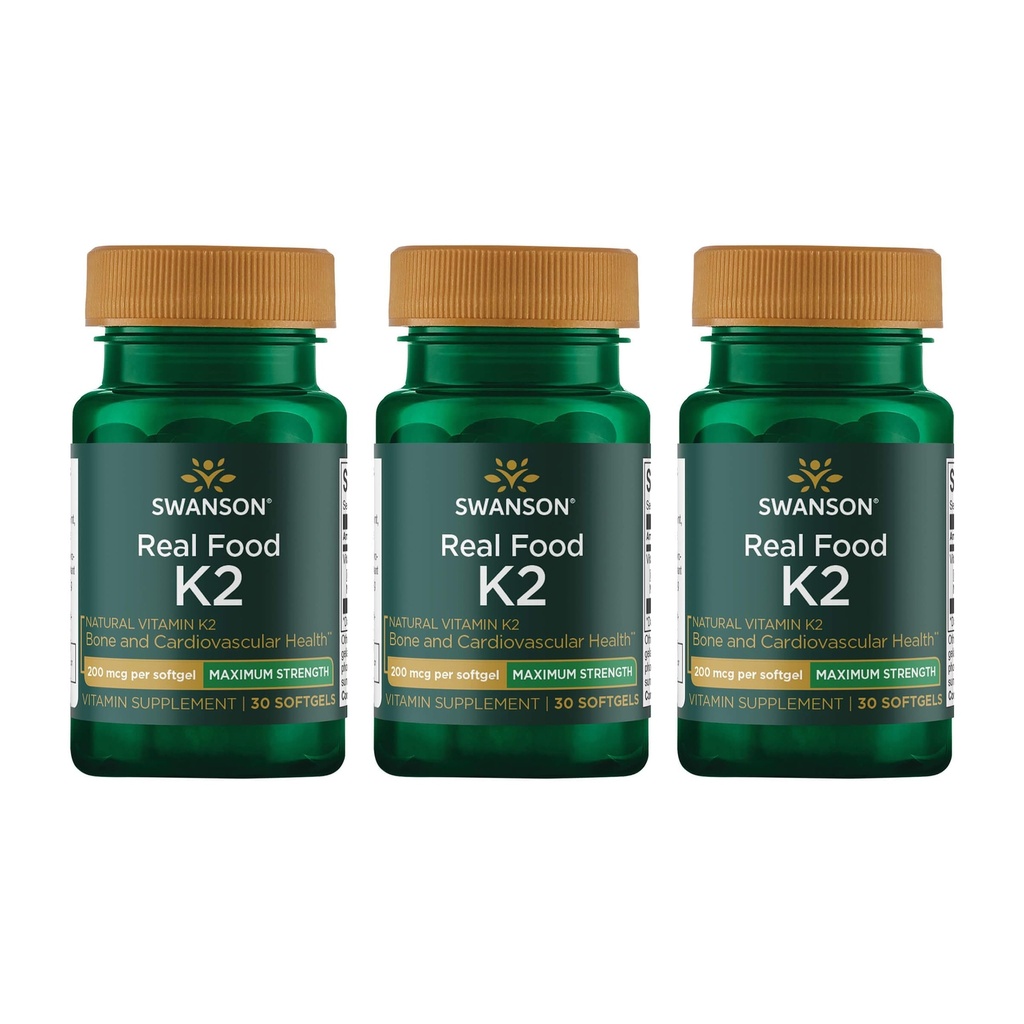 Swanson Maksimum Strength Vitamin K2 (Menaquinone- 7) -Vitamin supplement Support Kardiovaskulær og Bone Health- Made from Japanese Nato to Help Regulate Calcium (30 Softgels, 200mcg Hver) (3 Pack)
