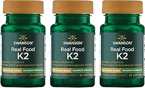 Swanson Maximum Strength Vitamin K2 (Menaquinone-7)-Vitamin Supplement Supporting Cardiovascular and Bone Health-Made from Japanese Natto to Help Regulate Calcium (30 Softgels, 200mcg Each) (3 Pack)