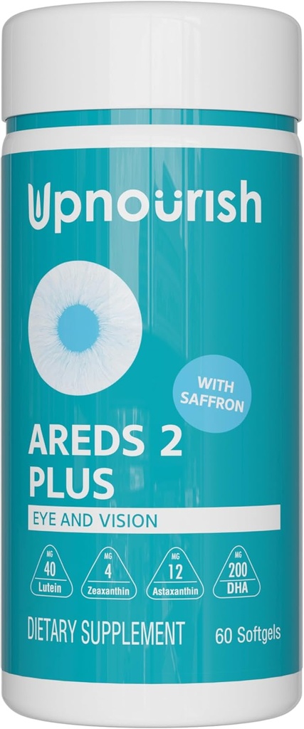 UpNourish AREDS 2 Eye Vitaminer til seniorer - Lutein Eye Health Supplement for voksne - Computer Eye Strain Relief, Okulær sundhed og tør øjenstøtte - Vision & Øjentillæg til kvinder og mænd